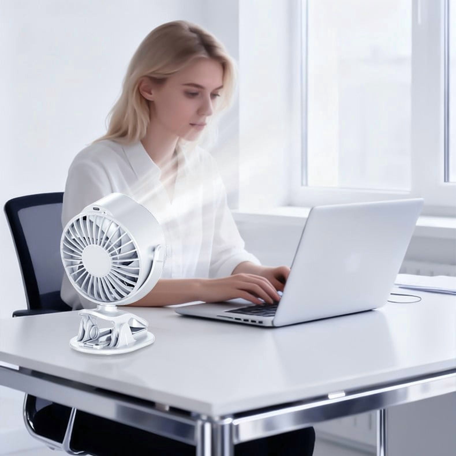 Clip On Rechargeable Fan with LED Night Light – 100-Speed Stepless Adjustment, 720° Rotation, 12H Battery, Silent Brushless Motor for Stroller Desk Outdoor, 4 x 4 x 5.5 Inches