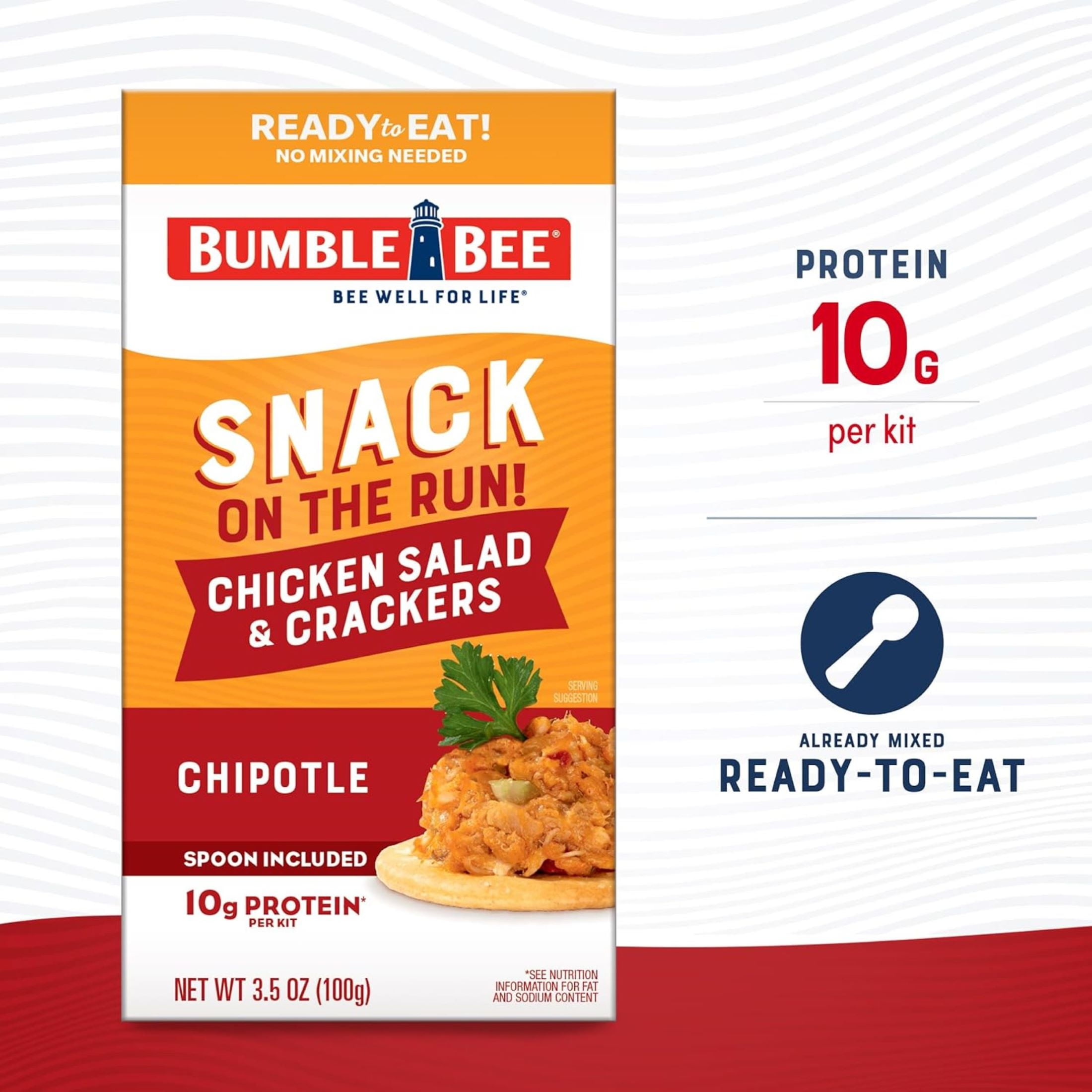 (3 pack) Bumble Bee Snack on The Run Chipotle Flavored Chicken Salad with Crackers Kit, 10g Protein Per Serving, Ready to Eat, Spoon Included, Shelf Stable Box, 3.5 oz