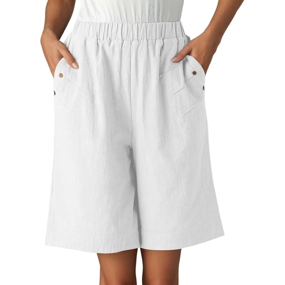 Arlun Womens High Waist Baggy Shorts Linen Loose Fit Five Point Pants with Pockets Solid Color Wide Leg Summer Shorts 2026 Beach Vacation Thin Breathable Bottoms White XL