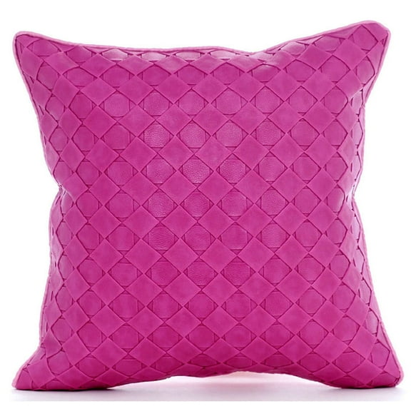 Pink Throw Pillows Cover, Textured Basket Weave Solid Color Club & Lounge Theme Pillows Cover, 16"x16" Throw Pillows Cover, Faux Leather Checkered Modern Pillows - Pink Leather Weave