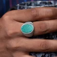 thumbnail image 5 of Men’s Genuine Amazonite Pinky Ring in 925 Sterling Silver, Handmade Vintage Oval Signet Ring, Statement Jewelry Gift for Him Size 10, 5 of 7