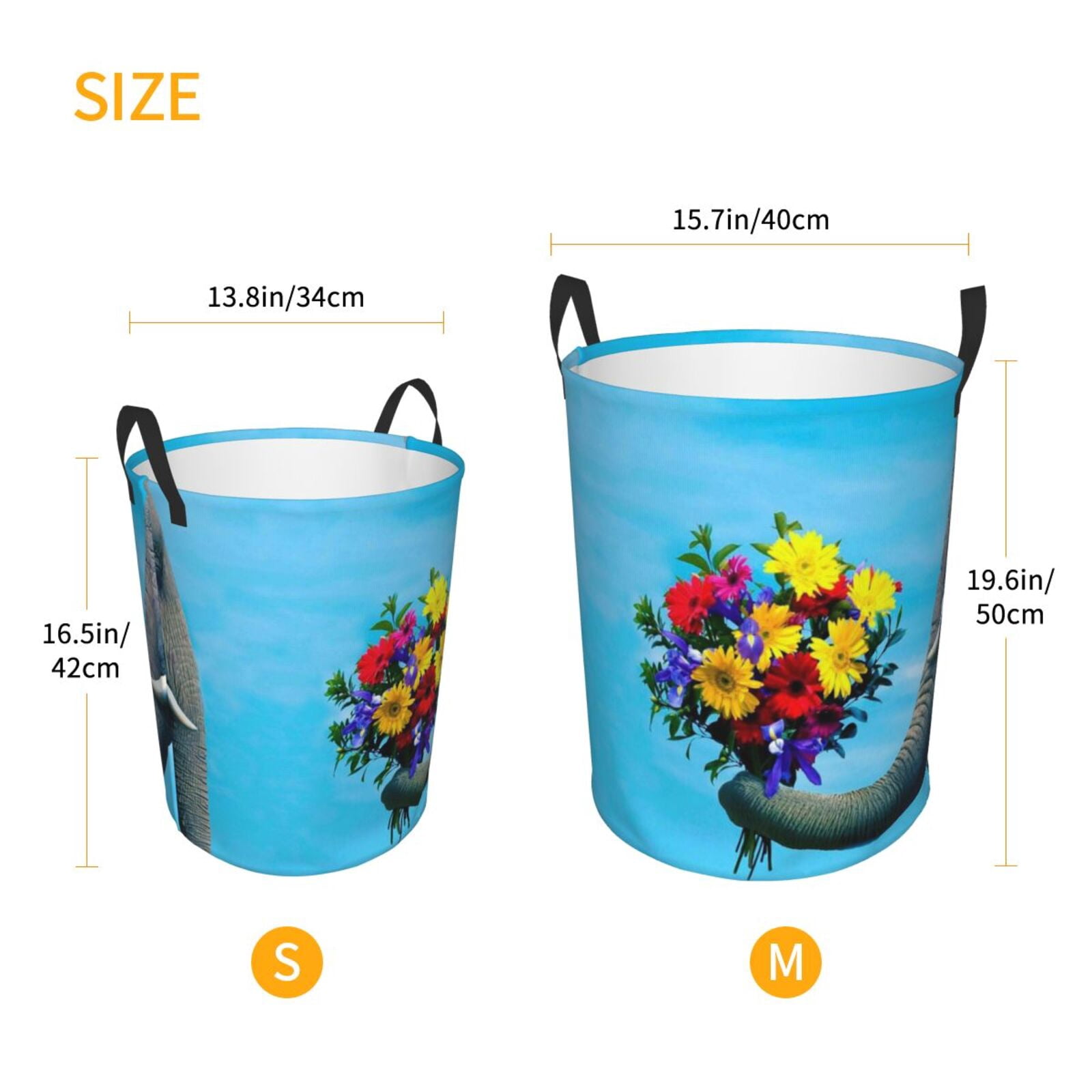 Large Laundry Basket with Handles - Elephant Trunk Couple Flowers Kids Baby Dirty Clothes Laundry Hamper for Bedroom Aesthetic