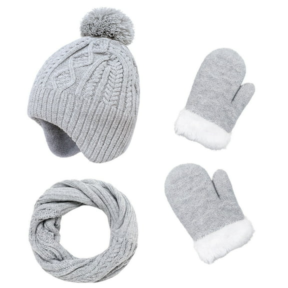 YuYuBao 3 Pcs/Sets Children Hats Gloves Thicken Knitted Windproof Girls Boys Outdoor Beanies Scarf Gloves Sets