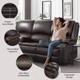 thumbnail image 6 of LOBERFVE 3 Seater Recliner Sofa, Manual Reclining Chair with 2-tier Cushion, Recliners for Living Room with Removable Console, Hidden Storage Space, Cup Holders - Brown, 6 of 9