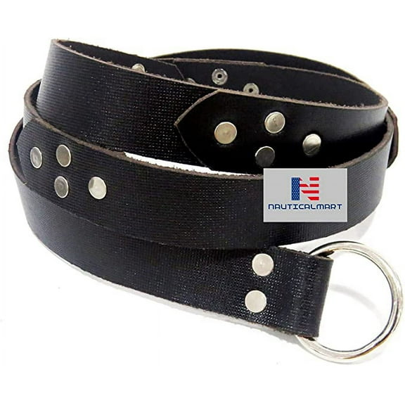 Leather Belt Armour Medieval Knight Armor Belt with Brass Ring, Approx. 175 cm Long - Viking LARP Renaissance Leather Belt Ideal for Costume (Black)