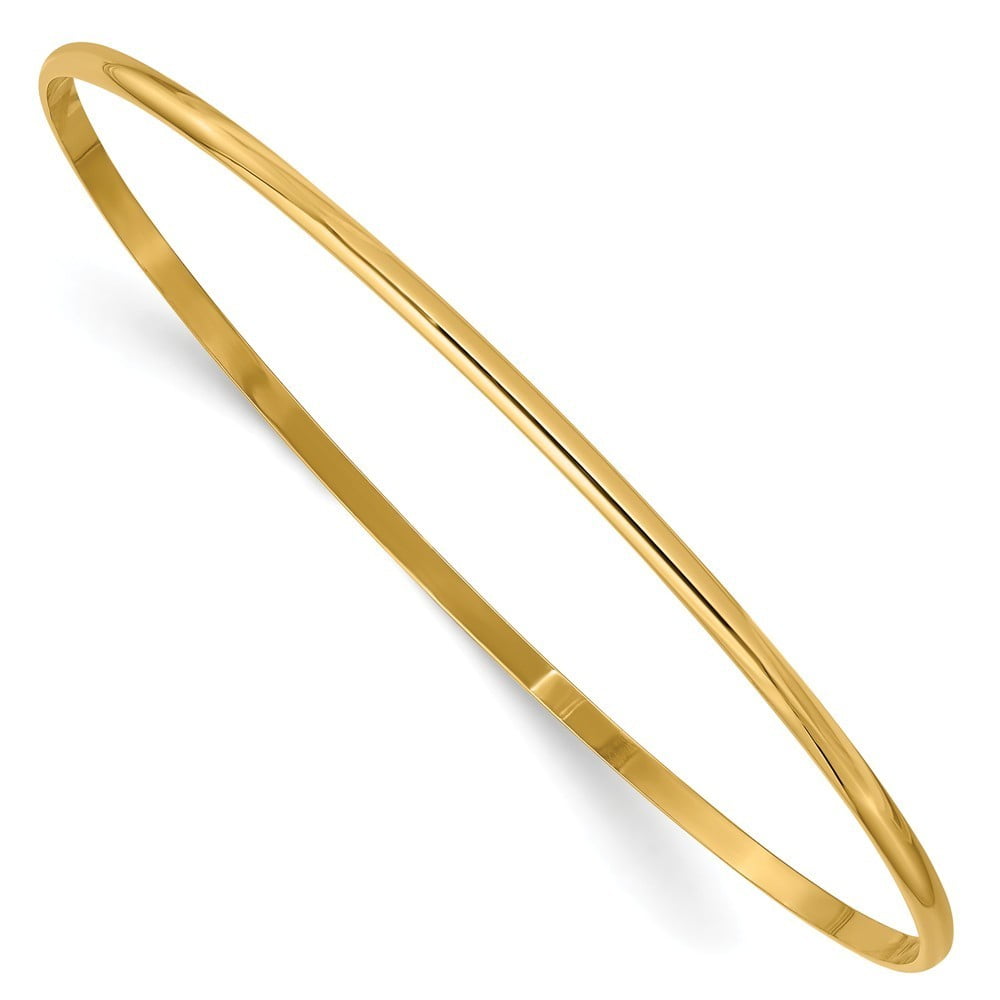14k Yellow Gold 2mm Solid Polished HalfRound SlipOn Bangle Bracelet