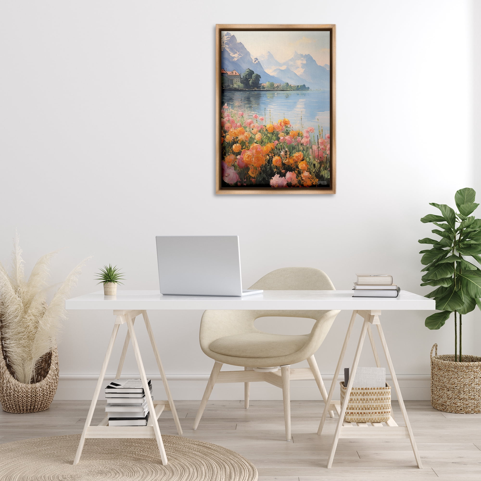 Stupell Industries Mountain Meadow Outskirts Landscape Painting Brown Floater Framed Art Print Wall Art, 21 x 31