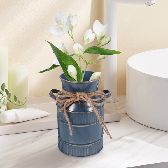KALLORY Decorative Flower Vase Tall Blue Iron for Flower Lovers and Holiday 1Pcs