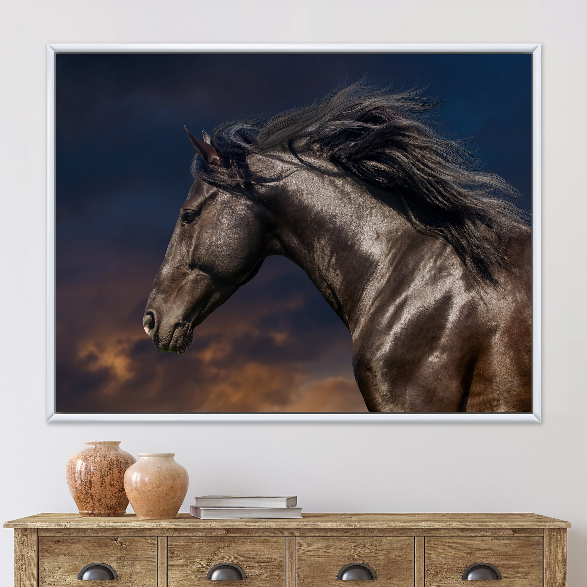 Designart 'Close Up Of Thoroughbred Nonius Stallion Horse III' Farmhouse Framed Canvas Wall Art Print