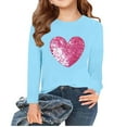 thumbnail image 2 of ITSAME Girls Long Sleeve Shirts, Round Neck Heart Graphic Valentine's Day Edition Pullover Shirts Light Blue 4-5T, 2 of 5