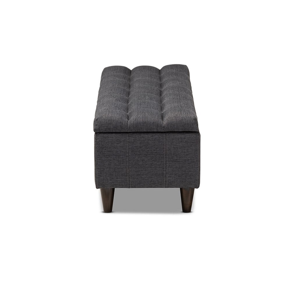 Brette Mid-Century Modern Charcoal Fabric Upholstered Dark Brown Finished Wood Storage Bench Ottoman