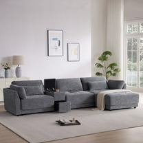 Harper & Bright Designs L-Shaped Modular Sectional Sofa with Storage Console & Ottoman, 4 Seats Chenille Reversible Couch with USB Charger for Living Room/Apartment, 124'' Gray