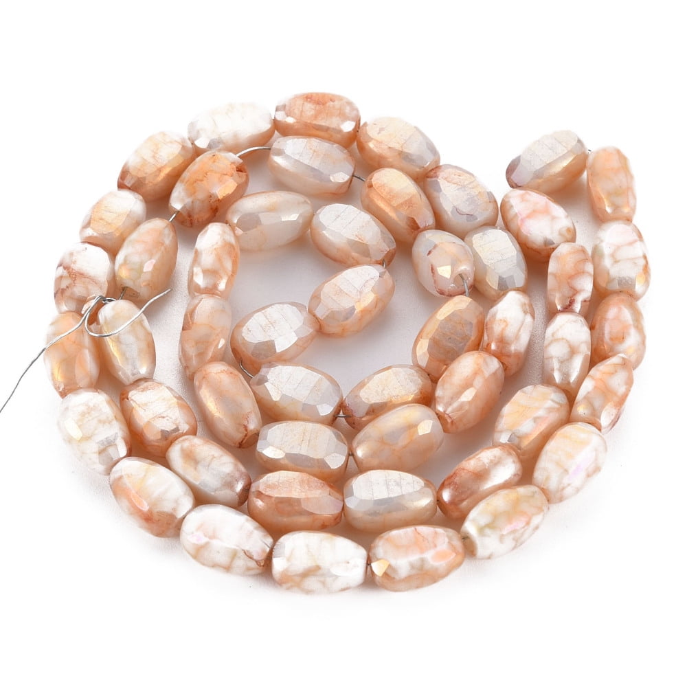 10Strand Opaque Baking Painted Crackle Glass Beads Strands Faceted AB Color Plated Melon Seeds Sandy Brown 9x6x4.5mm Hole: 1.2mm about 50pcs/strand 17.32 inches(44cm)