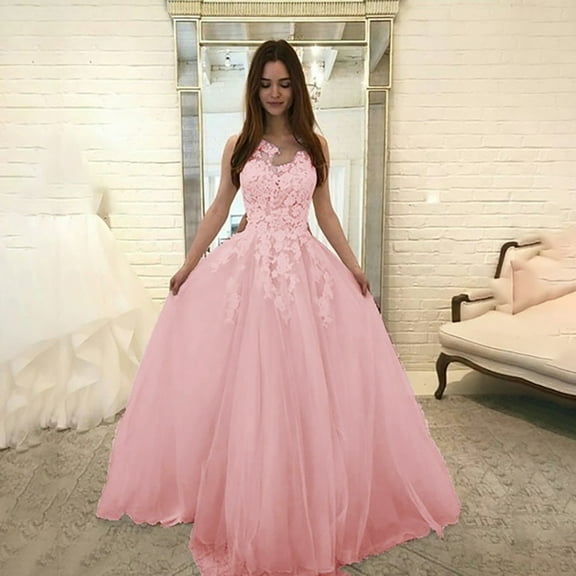 nsendm Chiffon Elegant Evening Women Gown Ball Floral Wedding Dress Party Lace Fashion Women's Dress Hi Low Dress Dress Pink Small