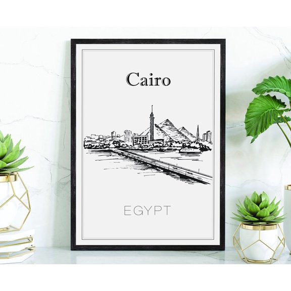 Cairo Egypt Landmark Wall Art Print With Hand Drawn City Map And Home Decor