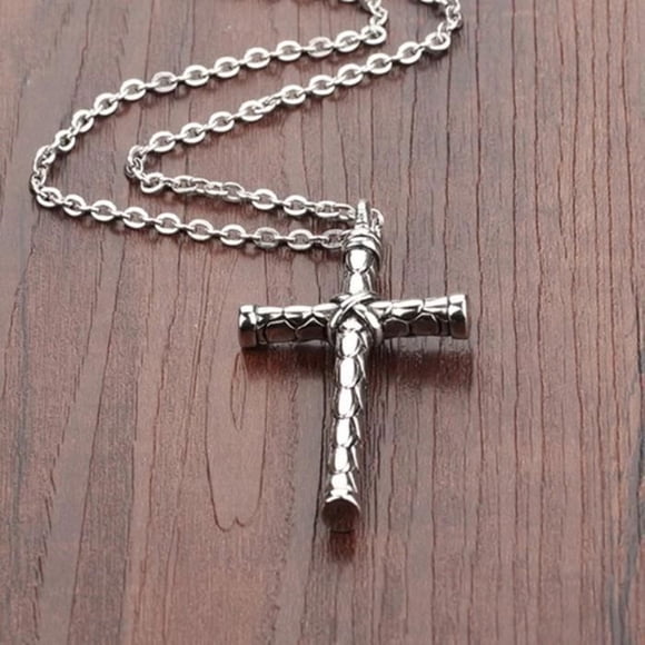 Silver Engraved Cross Pendant Necklace, Gold or Silver Christian Religious Jewelry, Vintage Necklace, Gift for Him