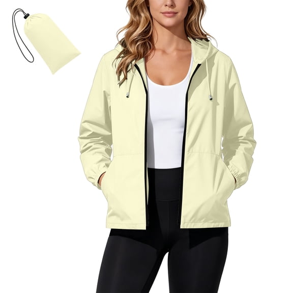 Perfectbot Women's Packable Hooded Windbreaker Light Zip Up Rain Jacket for Travel Daily Outdoor Activities