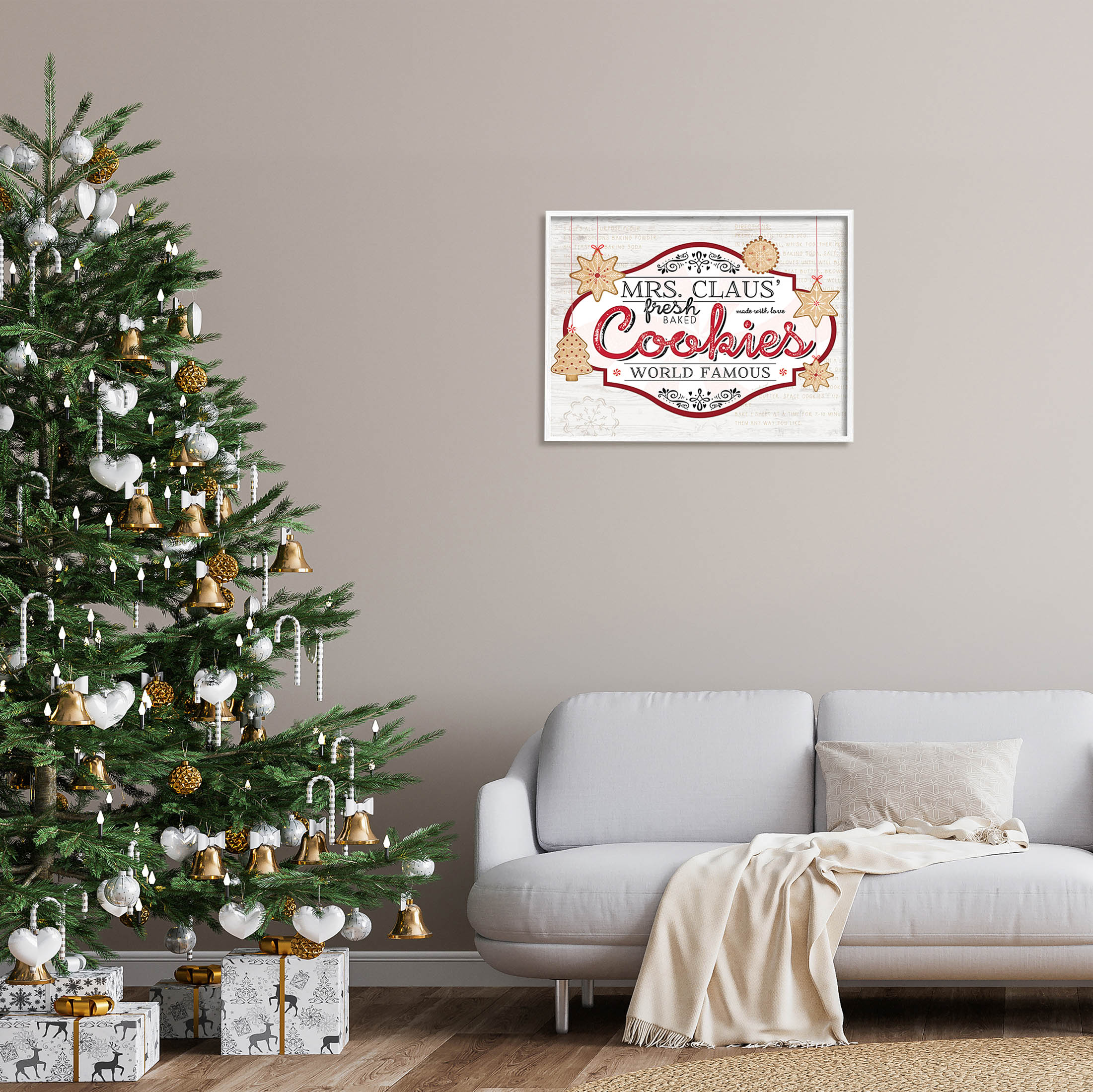 Stupell Industries Vintage Mrs. Claus Cookies Sign Graphic Art White Framed Art Print Wall Art, Design by Jennifer Pugh