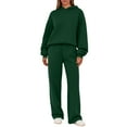 thumbnail image 2 of Womens 2 Piece Outfits Lounge Hoodie Sweatsuit Sets Oversized Sweatshirt Wide Leg Pant Set Tracksuit Loungewear Travel Green S, 2 of 4