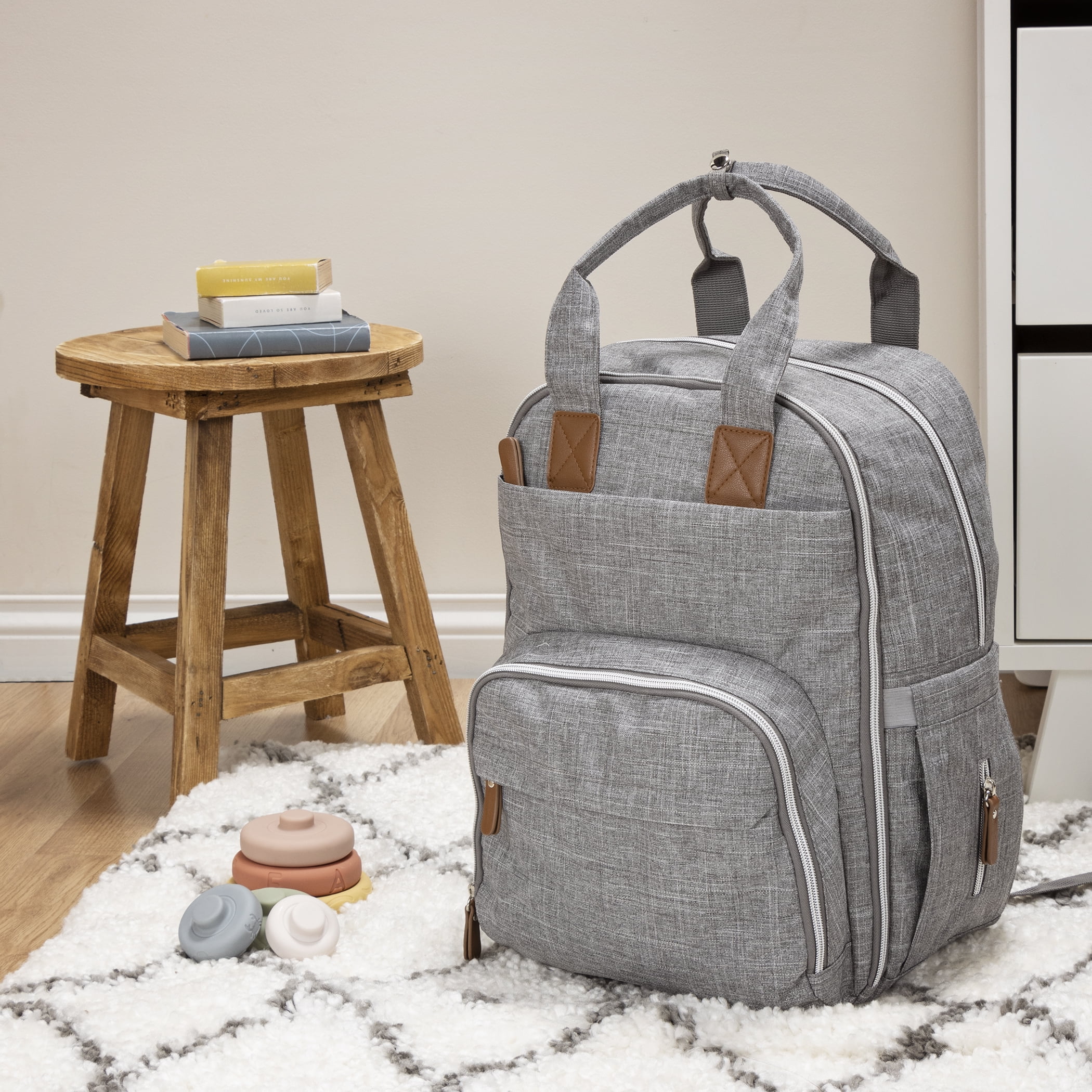 Free Shipping Trend Lab 2pc Backpack Diaper Bag with Changing Pad 8 Outer Pockets Gray Walmart