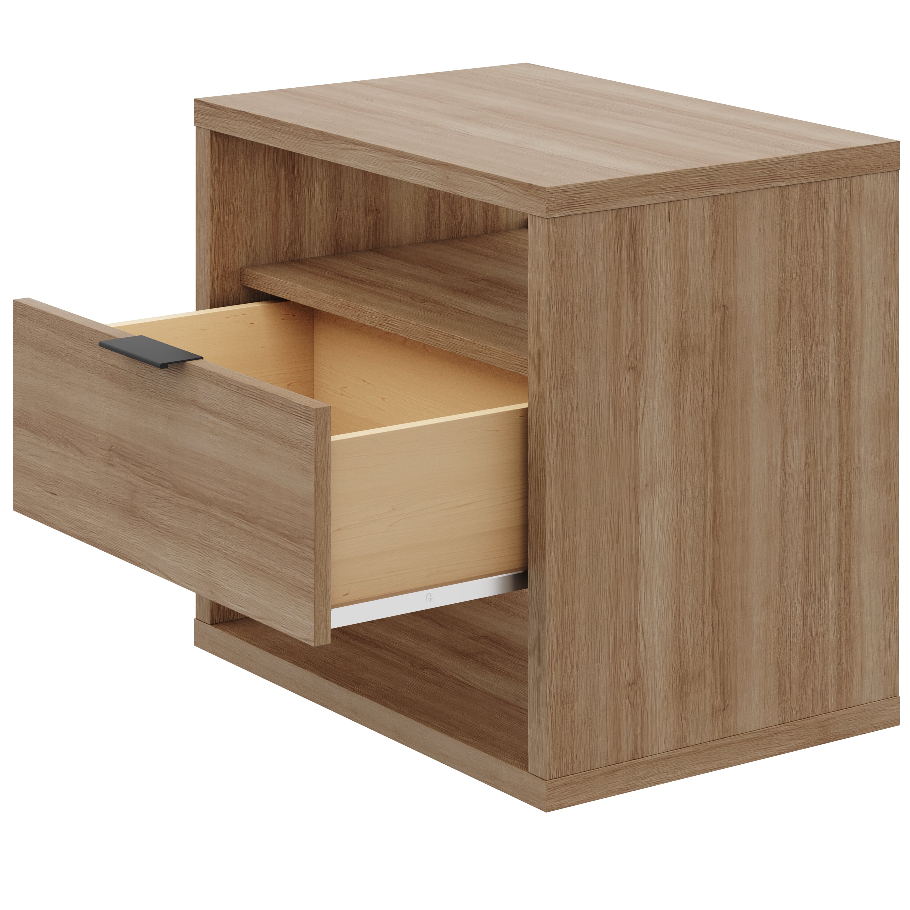 Nexera Modern 1-Drawer Nightstand with Open Storage, Brown Oak