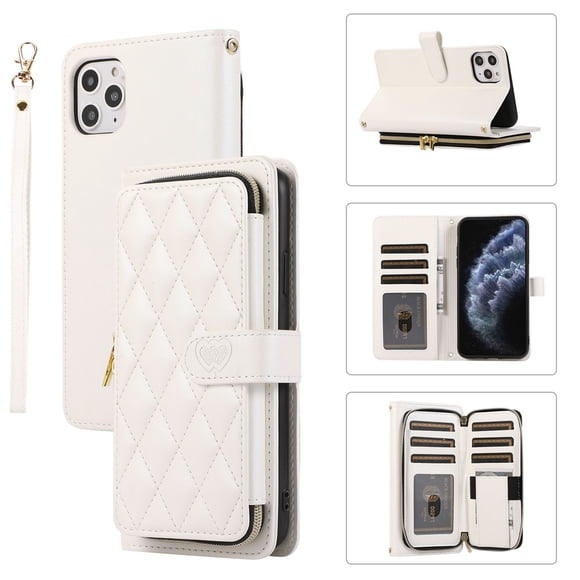 YEYKX Funda Tipo Billetera para iPhone 11 Pro Max Pulgadas con Correa para Muñeca/hombro, 9 Ranuras para Tarjetas, Monedero con Cierre, Soporte de Cuero de Lujo, Cubierta a Cuadros de Cell Phone