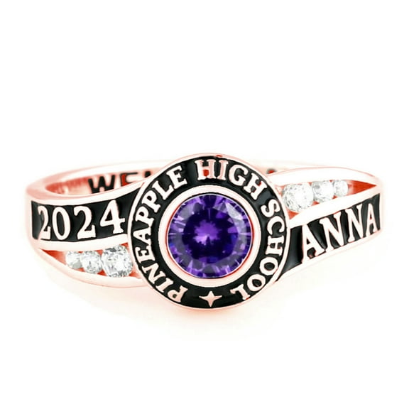 USA - Customized Class Ring by Jour Nouveau Jewelry, Sterling Silver class rings for high school or college graduation gifts-Rose Gold Plated Sterling Silver