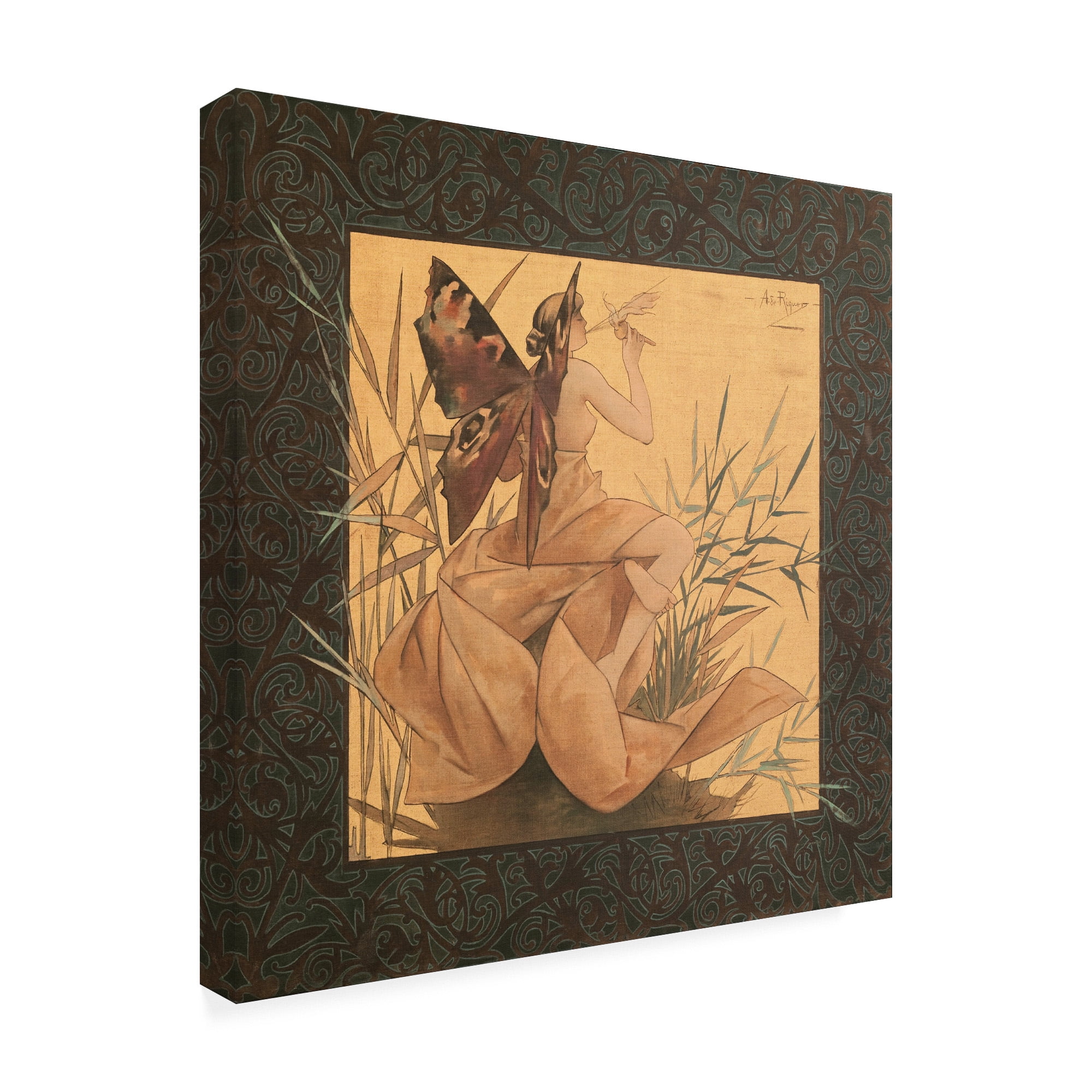 Trademark Fine Art 'Winged nymph blowing amongst reeds' Canvas Art by Alexandre de Riquer