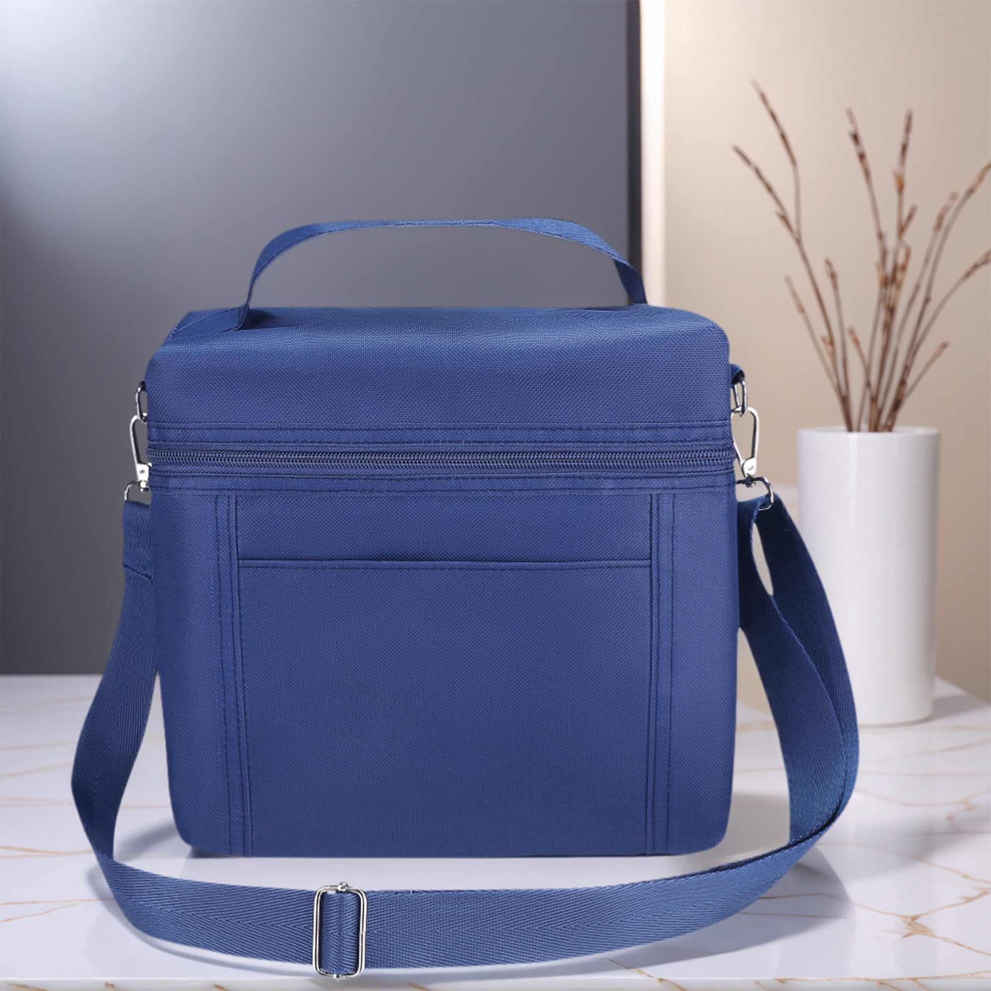 Unique Bargains Insulated Leakproof Lunch Bag for Work, Picnic Navy Blue 9.4*5.5*9.1in