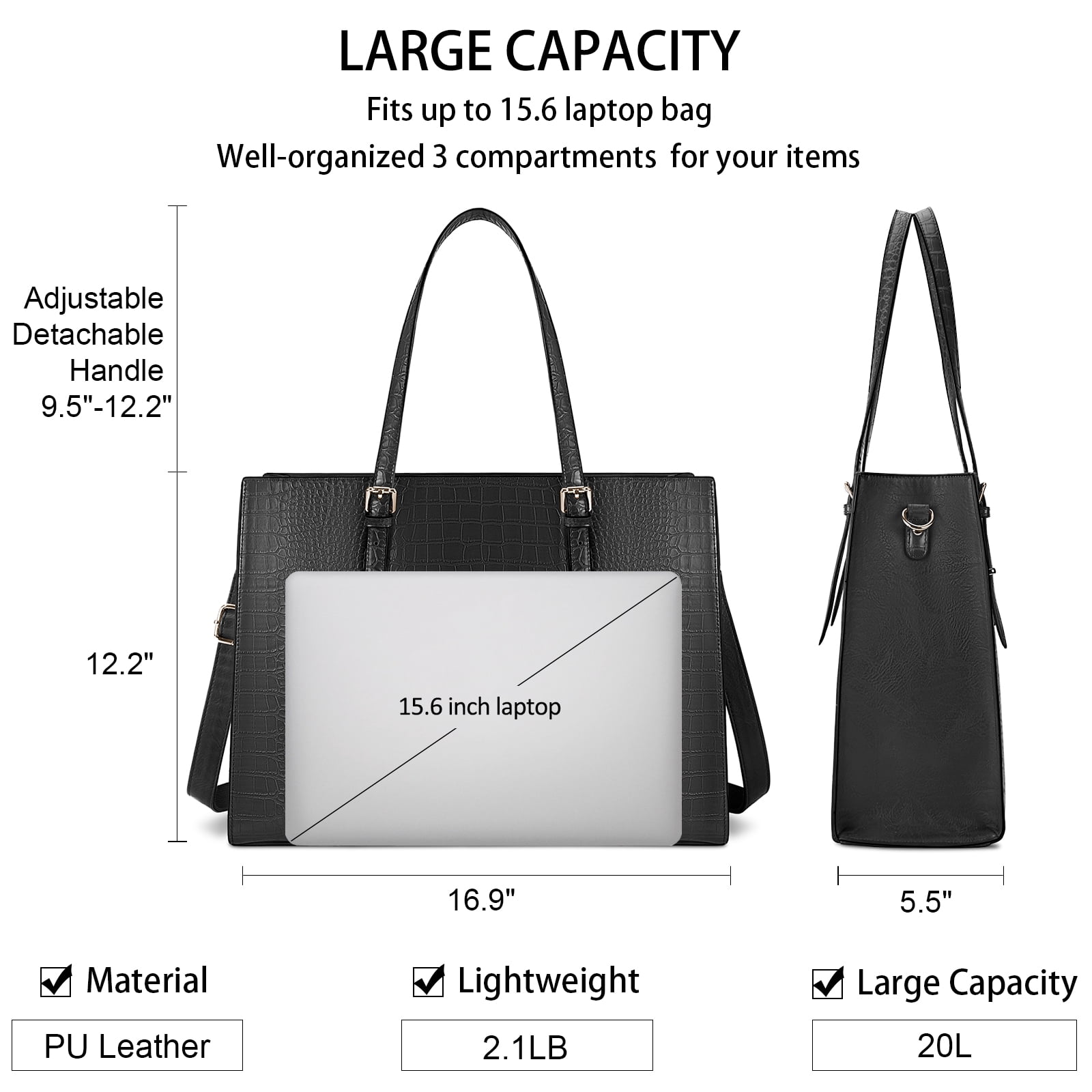 Lubardy 15.6 Inch Laptop Tote Bag for Women Waterproof Leather Handbag Classy Large Capacity Computer Briefcase for Work Professional Shoulder Bag Business Office