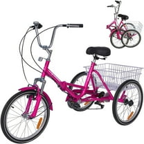 Lilypelle Folding Tricycle 20" Wheels Unisex Bikes 7 Speed Adult Trike,Rose Red