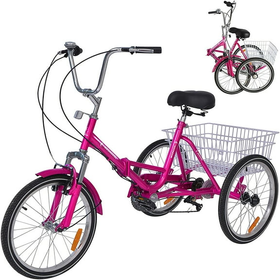 Lilypelle Folding Tricycle 20" Wheels Unisex Bikes 7 Speed Adult Trike,Rose Red