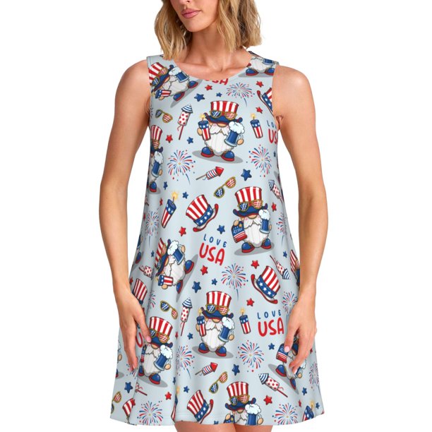 Disketp I Love USA para Vestido sin Mangas para Mujeres, Vestidos de Verano para Mujeres, Casual y Holgado para la Playa