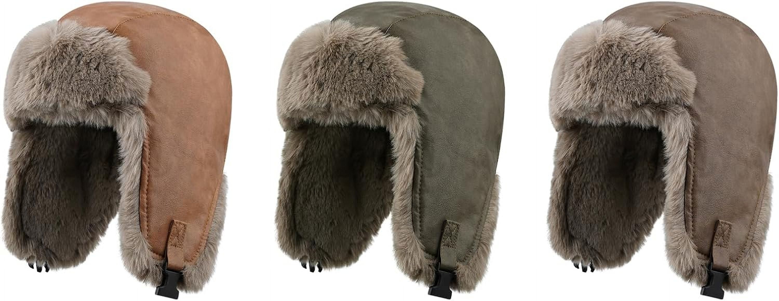 Zhengup Aviator Faux Leather Trapper Eskimo Earflap Hunting Hat Cold Weather Winter Gear Russian Ushanka Cossack Trooper Hat