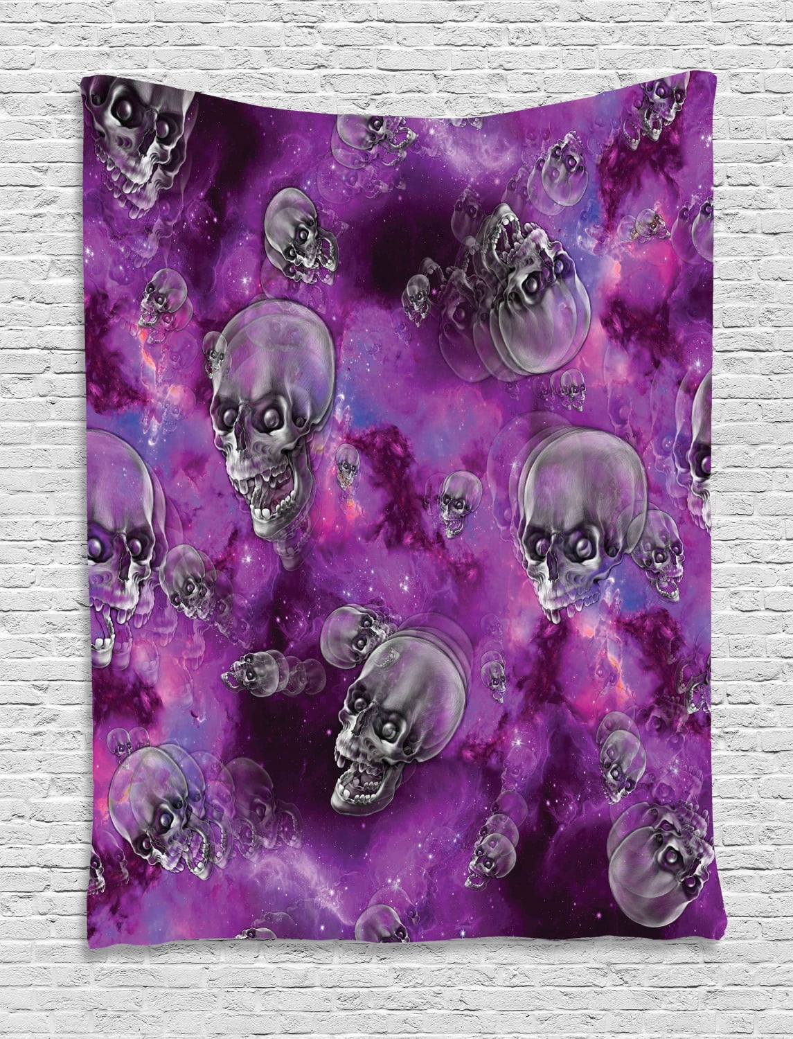 Skull Tapestry Horror Movie Thirller Themed Flying Skull Heads Halloween In Outer Space Image Wall Hanging For Bedroom Living Room Dorm Decor Black