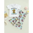 thumbnail image 2 of Arvbitana Toddler Girl Western Outfits Short Sleeve Cowboy Print T-Shirt+Leopard Bell Bottom Pants Set Summer Clothes, 2 of 9