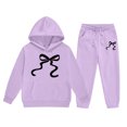 thumbnail image 2 of Angala 2 Piece Outfits For Girls Hooded Long Sleeve Bowknot Print Sweatshirt With Jogger Pants Set Girls Fall Season Wear Clothes, 2 of 3