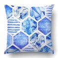 thumbnail image 1 of RYLABLUE Navy Blue Geometric Pattern Monstera Leaves Stripes Pillowcase Pillow Cushion Cover 16x16 inch, 1 of 1