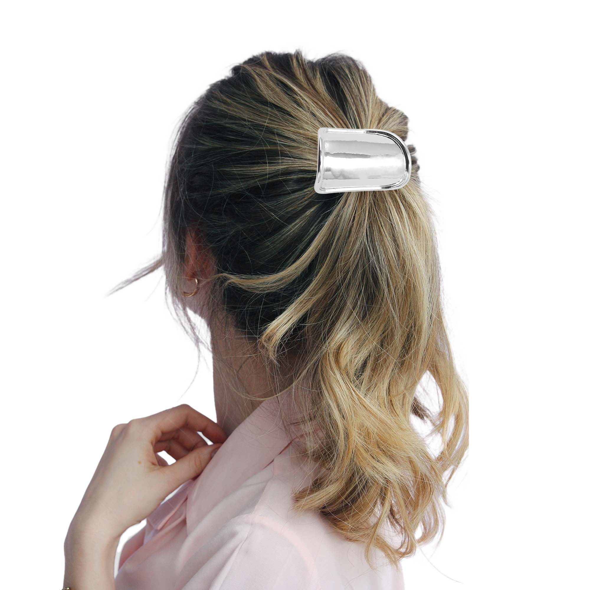 Unique Bargains Stylish Convex U-shaped Ponytail Buckle Hair Clip 1 Pc Silver Tone