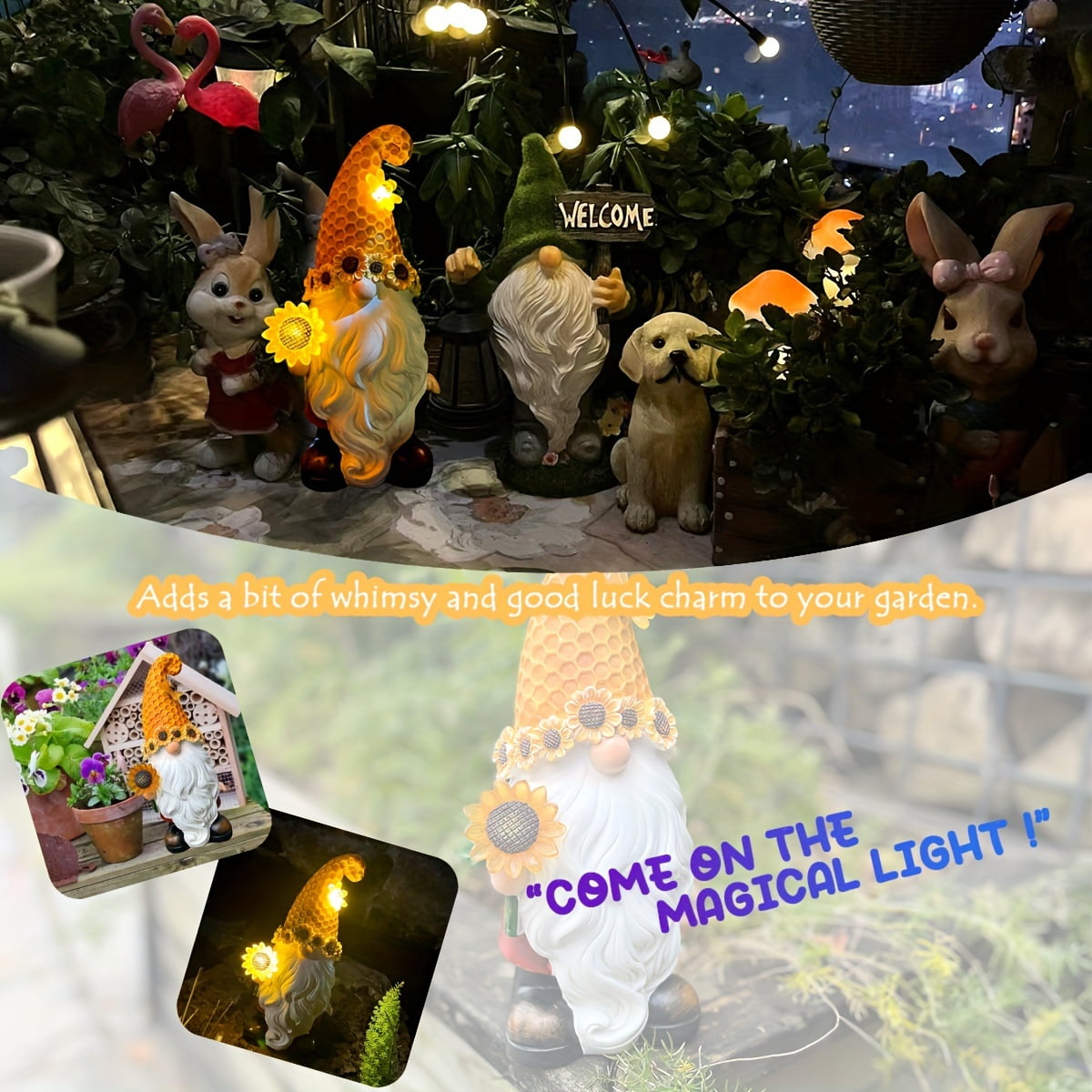 Solar Garden Decor Resin Gnome Statue Sunflower Gnome Sculptures for Harvest Festival Christmas New Year Housewarming Gifts Outdoor Outside Decorations for Yard Patio Garden Lawn