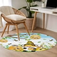 thumbnail image 5 of Round Area Rug 4ft,Rustic Pastoral Dwarf Bee Washable Carpet Non-Slip Runner Accent Rugs Indoor Floor Mat for Bedroom Living Room Decor,Colorful Flower Green Leaf Blue Ombre, 5 of 9