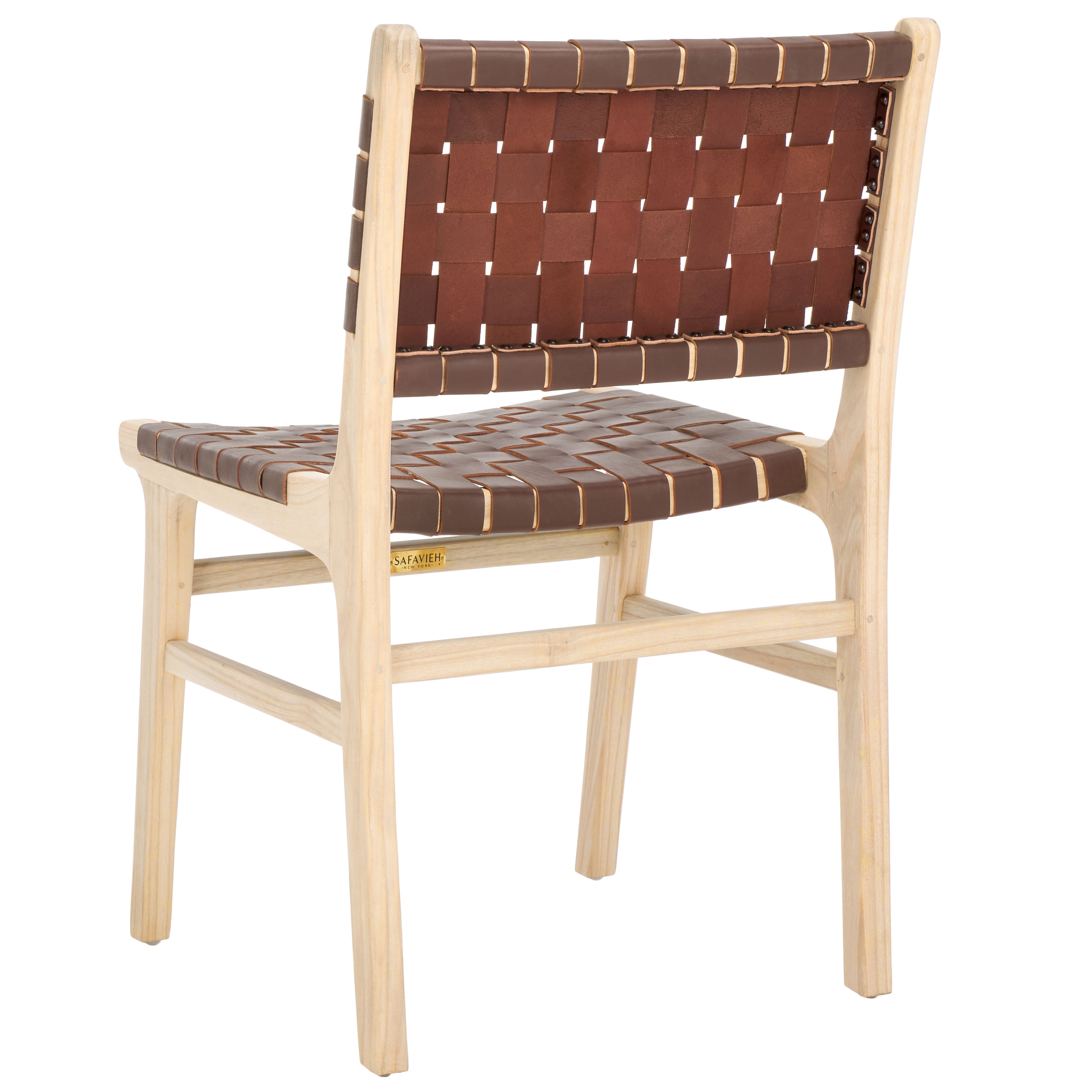 SAFAVIEH Taika Contemporary Leather Solid Dining Side Chair, Cognac/Light Natural (Set of 2)