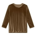 thumbnail image 6 of GBSYEWXS T-Shirts For Women Outwear 3/4 Sleeve Solid Color Shirts Trendy Crew Neck Tops Brown, 6 of 7