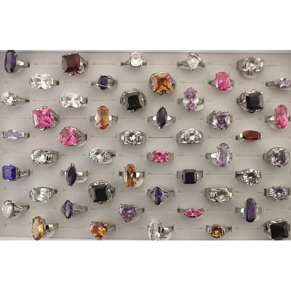 EOEMY Wholesale Lots 32Pcs Charming Cubic Zirconia Jewelry Mixed Fashion Lady'S Rings