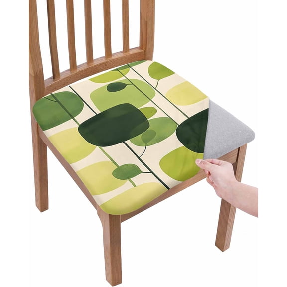 Green Geometric Chair Seat Covers for Dining Room Stretch Chair Seat Covers Set of 2, Abstract Neutral Modern Artwork Chair Seat Protector Cushion Slipcovers for Kitchen Restaurant Office