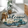 thumbnail image 3 of Round Rugs 4 Ft, Blue Truck Spring Floral Non Slip Area Rugs for Kitchen Bedroom Entryway, Grey Plaid Butterflies Vintage Washable Carpet Runner Rug Floor Mats for Bedroom Home Decor, 3 of 9