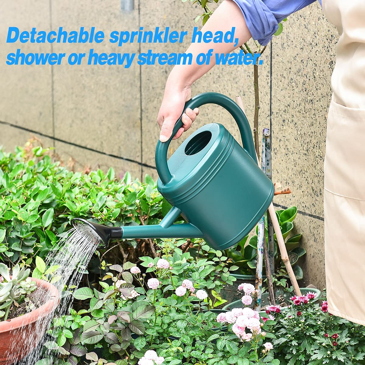 Watering Can 1 Gallon for Indoor Plants, Garden, Outdoor Plant House Flower, Large Long Spout with Sprinkler Head (Blue)