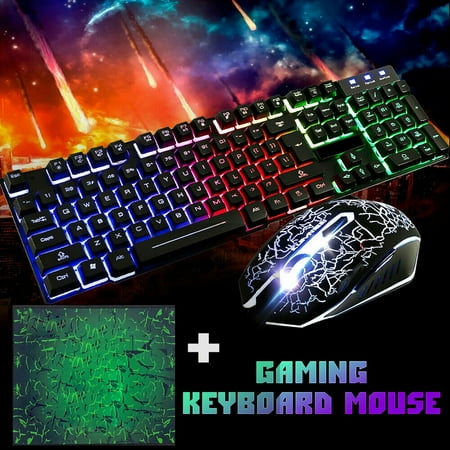 Wireless/Wired Gaming Keyboard Mouse Combo For PC PS4 LED Backlit Rechargeable