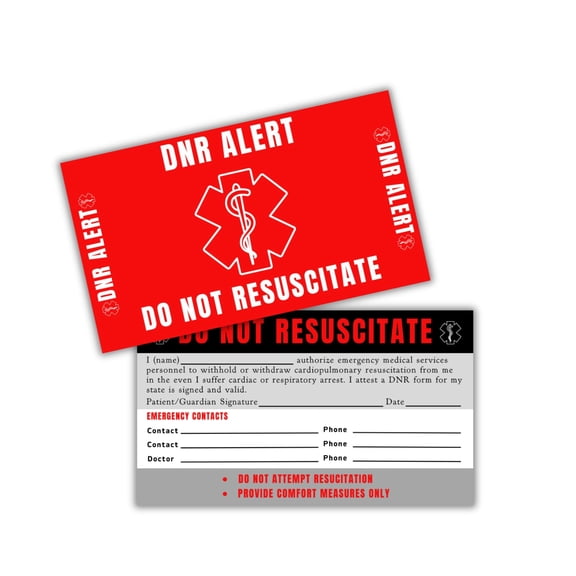 DNR Do Not Resuscitate Plastic Wallet Sized Card 5pk 2x3.5 ICE Emergency Contact Elderly Instructions Quick Reference for EMT Medical Personnel Directive