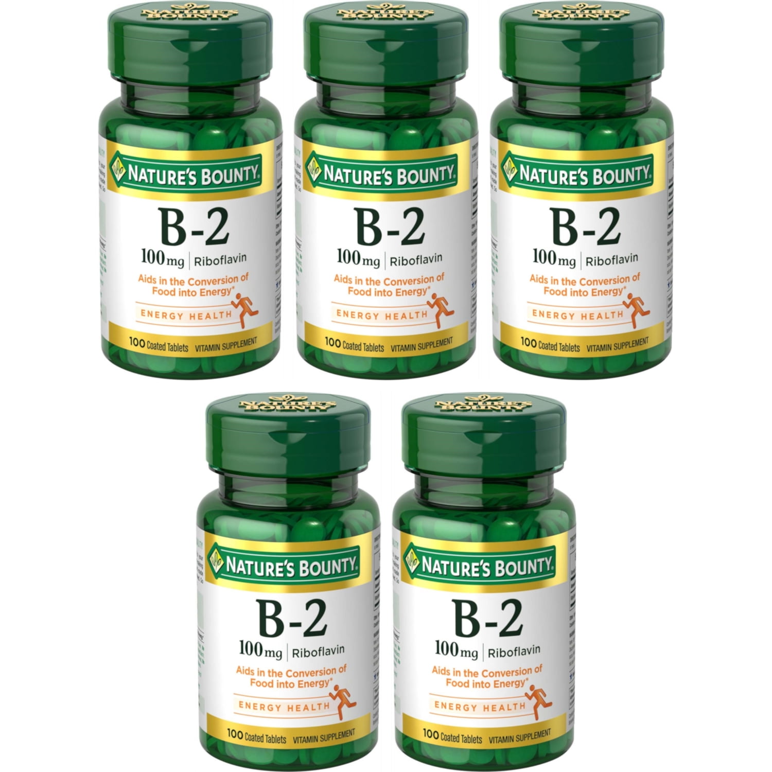 5 Pack Nature's Bounty Vitamin B2 100 mg Tablets 100 Tablets Each